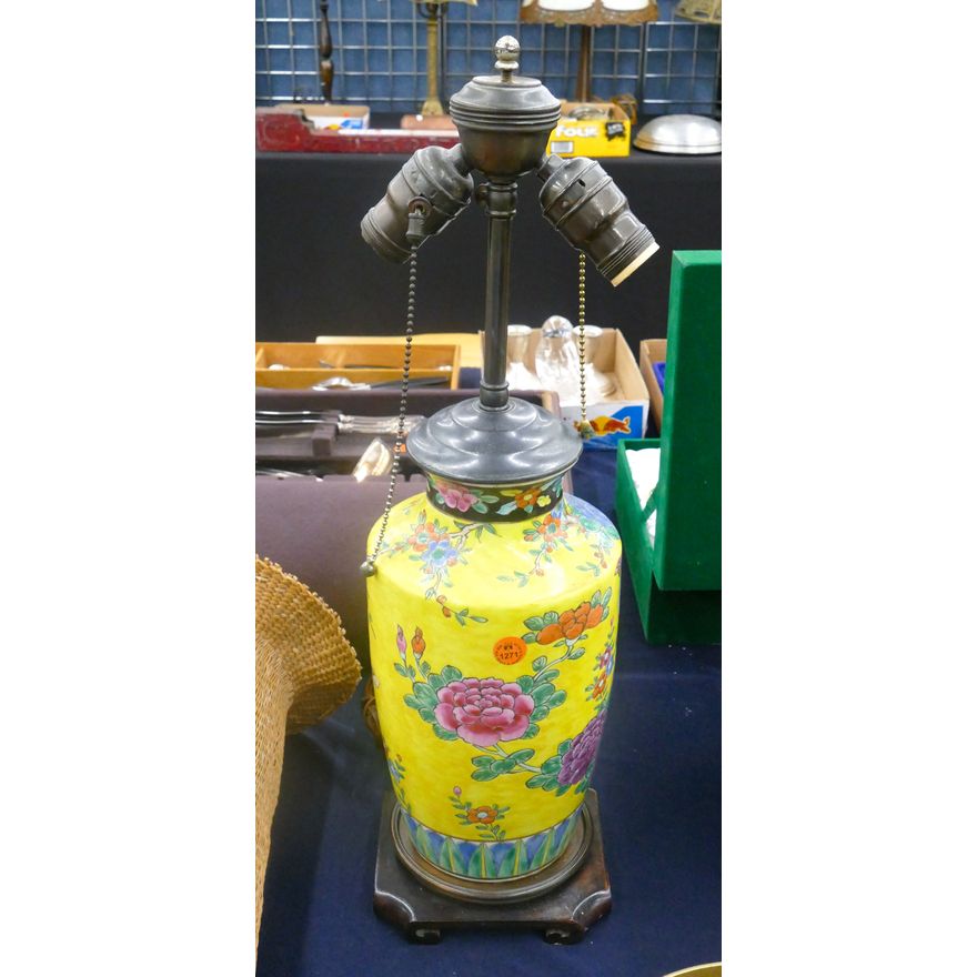 Old Japanese Floral Yellow Vase Table Lamp 21.5''