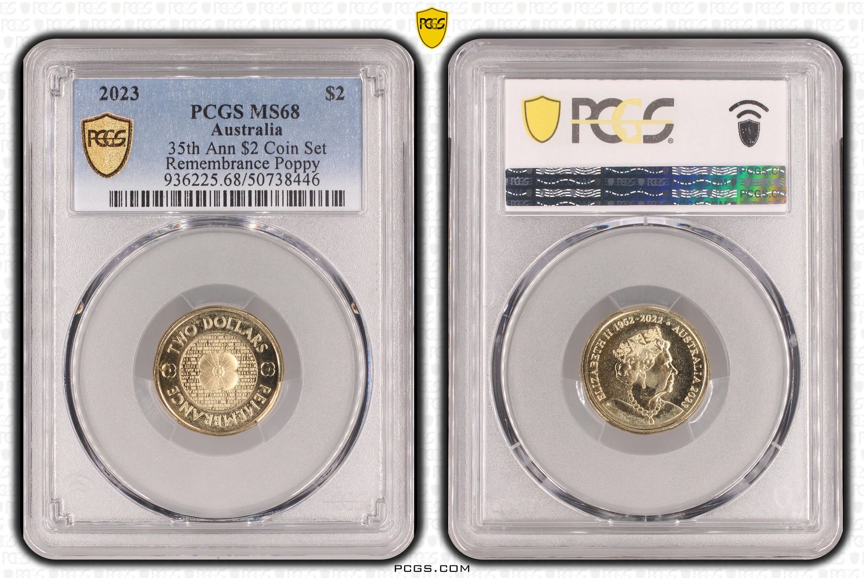 35th Ann $2 Coin Set Remembrance Poppy, Two Dollar, 2023, PCGS MS68
