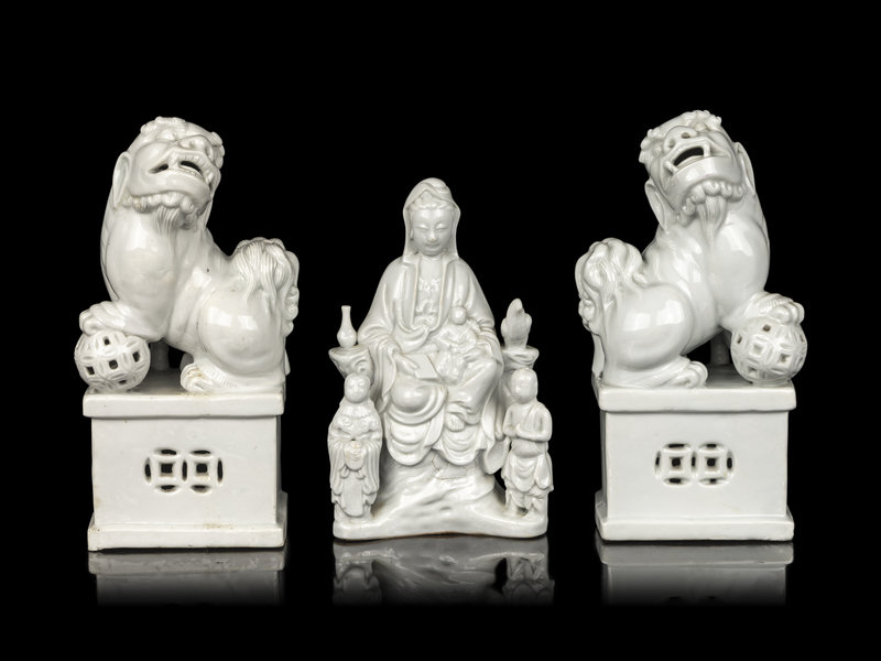 Three Chinese Blanc-de-Chine Porcelain Figures