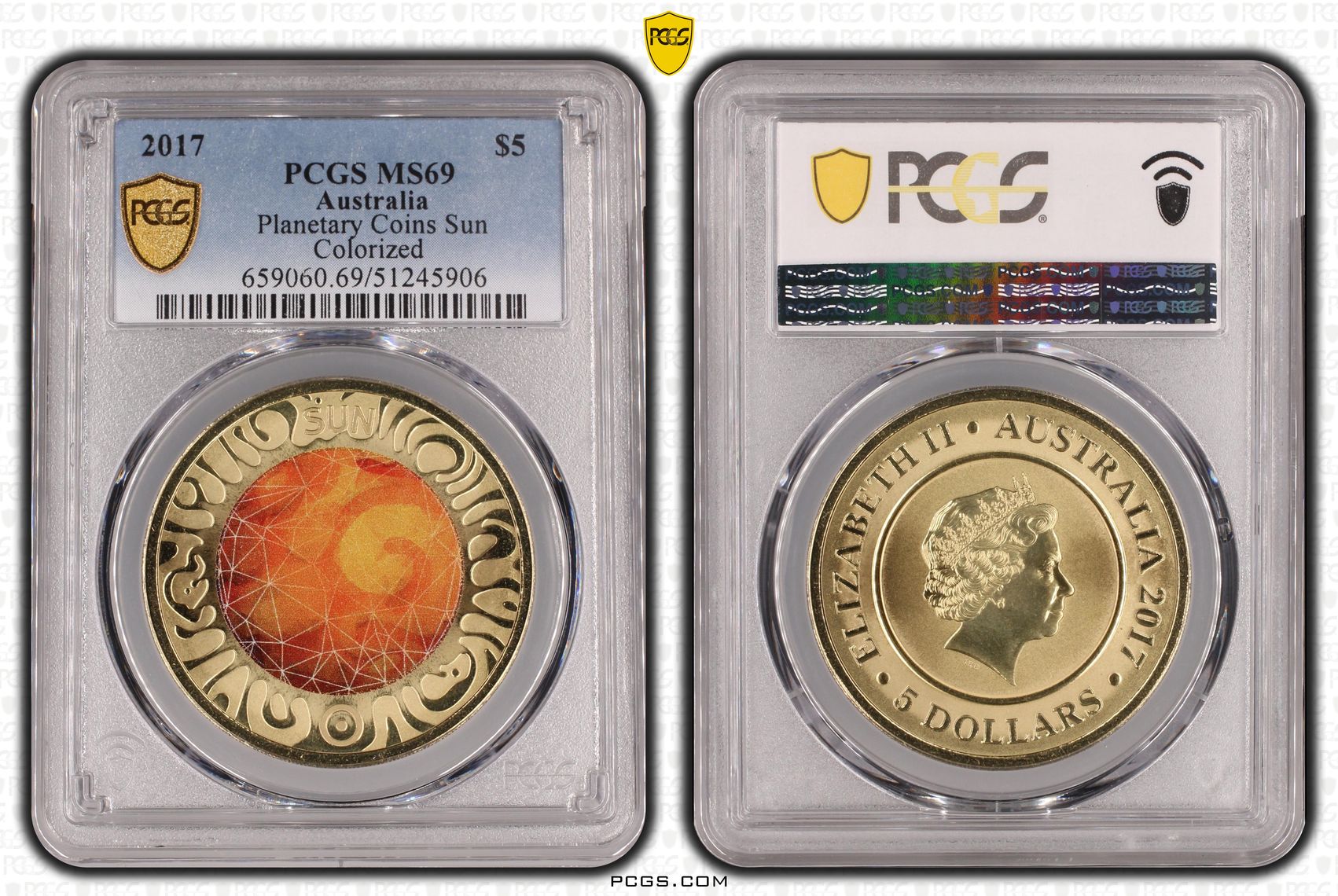 2017 Aus $5 Planetary Coins Sun Colorized PCGS MS69