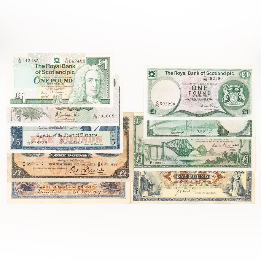 Scotland, Range of Banks, One Pound - Five Pounds, 1938 - 1988,  VF - UNC