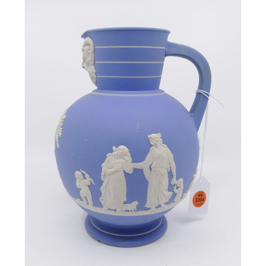 Wedgwood Light Blue Dipped Jasperware Footed Pitcher- 8.5"