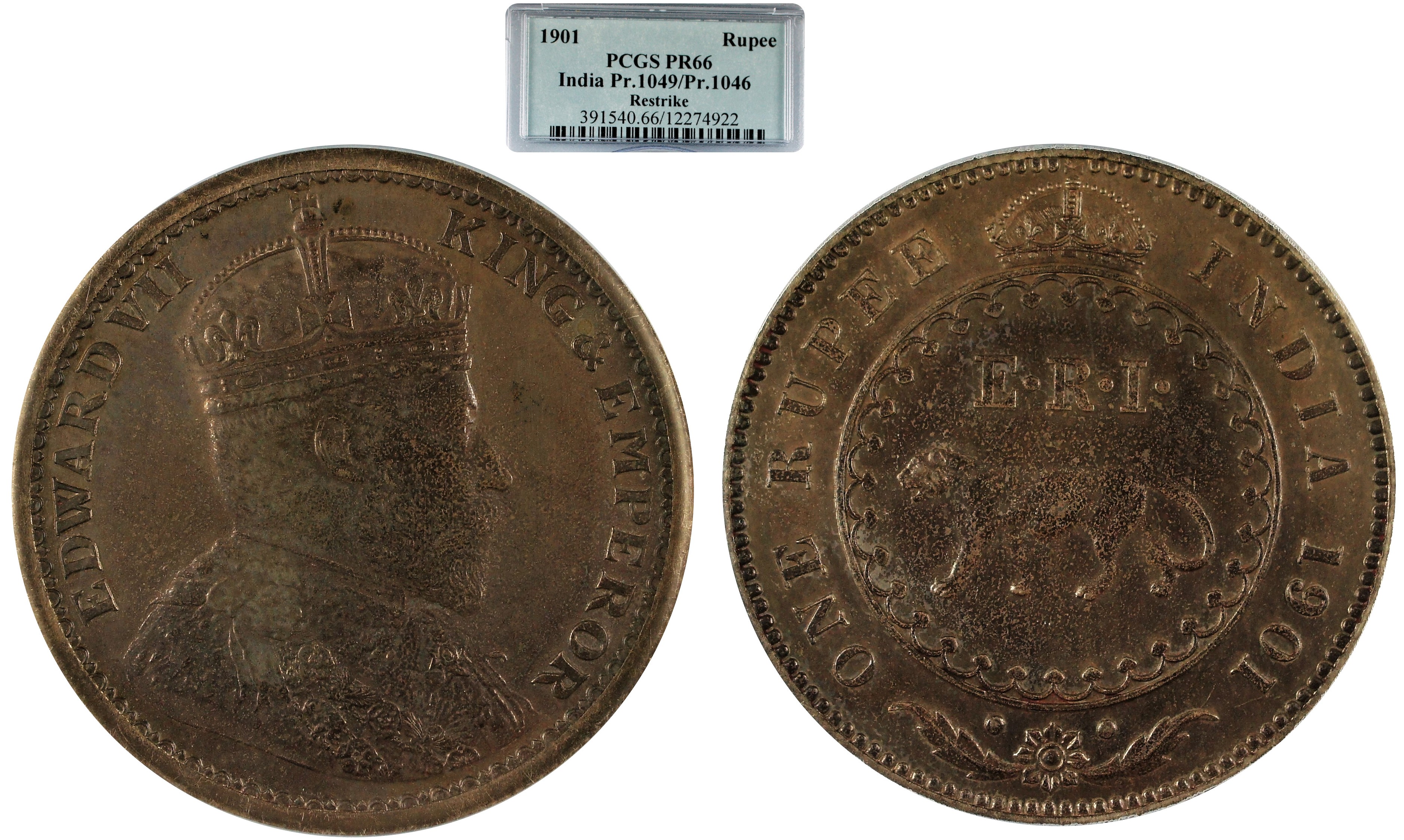 India British 1901 Restrike Rupee Mule Pattern (Obv Prid 1049 Rev. Prid 1046) - Very Rare - Ex Diana Collection