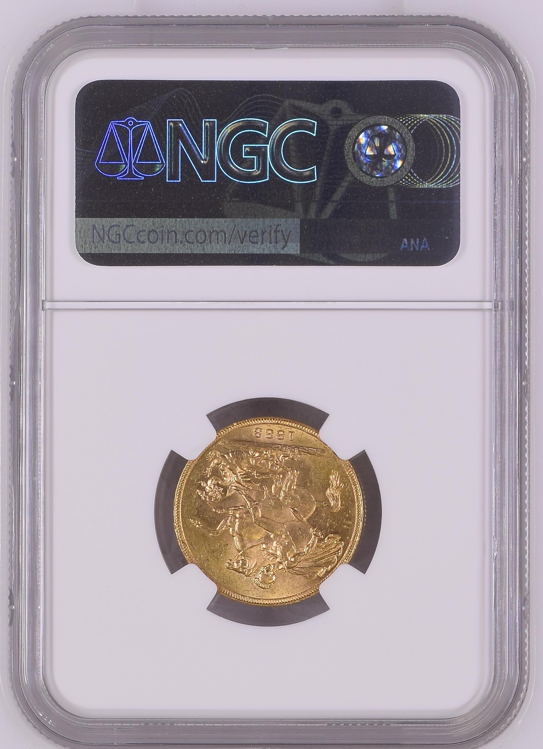 1883 M Gold Sovereign St. George; WW complete NGC MS 62 #2105036