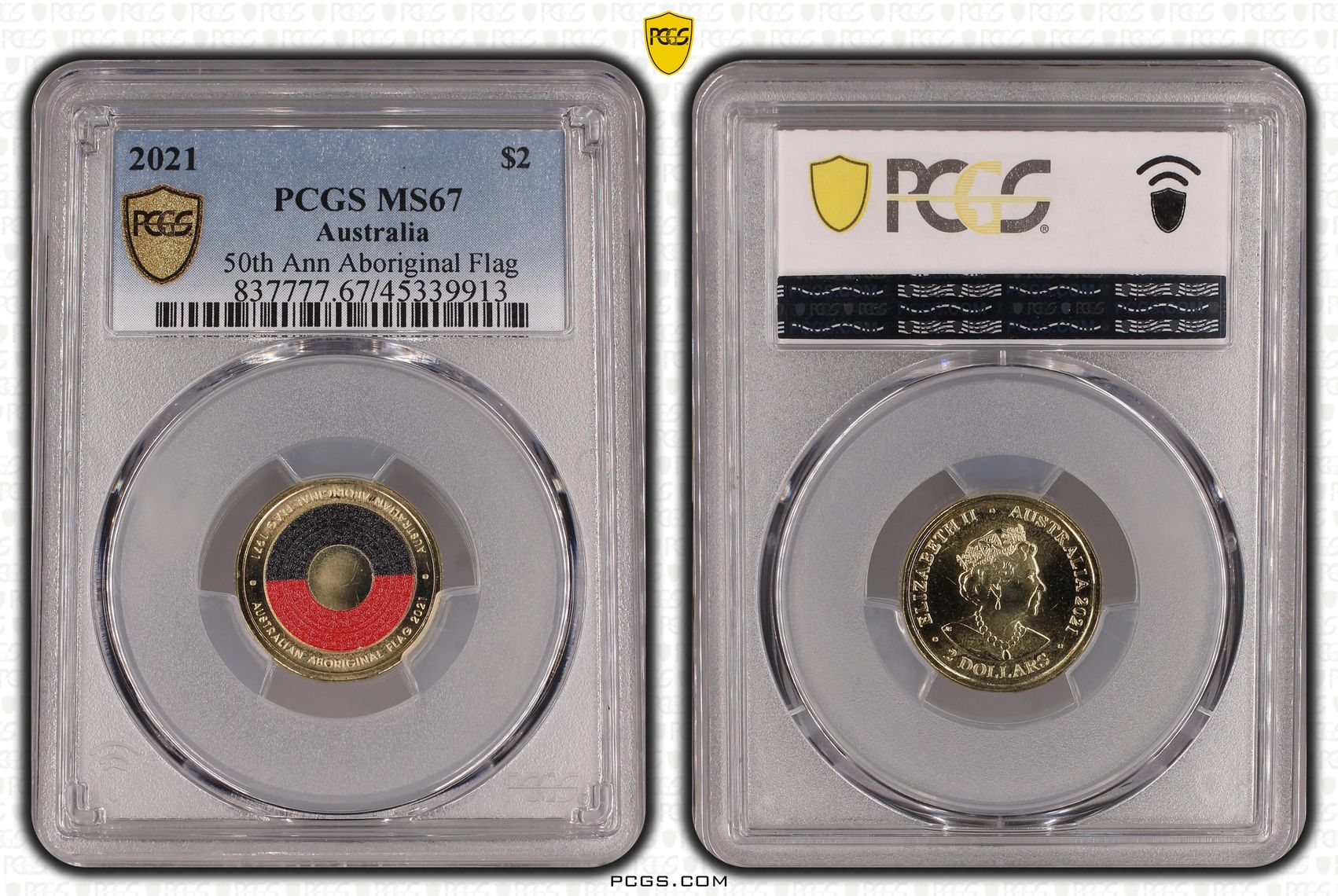 50th Ann Aboriginal Flag Colorized, Two Dollar, 2021, PCGS MS67