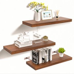 FLOATING WALL SHELVES, WALL MOUNTED RUSTIC WOOD SHELVES FOR BATHROOM, BEDROOM, LIVING ROOM, KITCHEN, SMALL HANGING SHELF FOR BOOKS