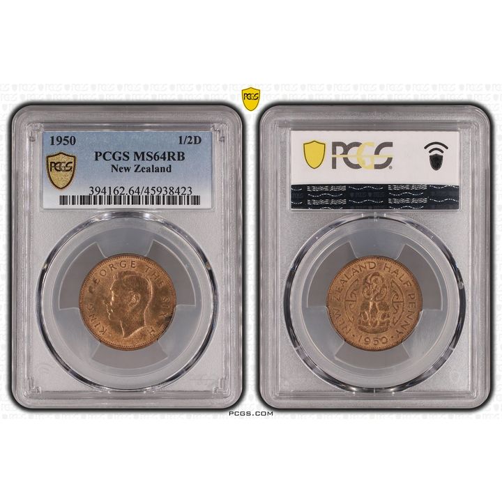 1950 New Zealand Half Penny PCGS - MS64RB -423