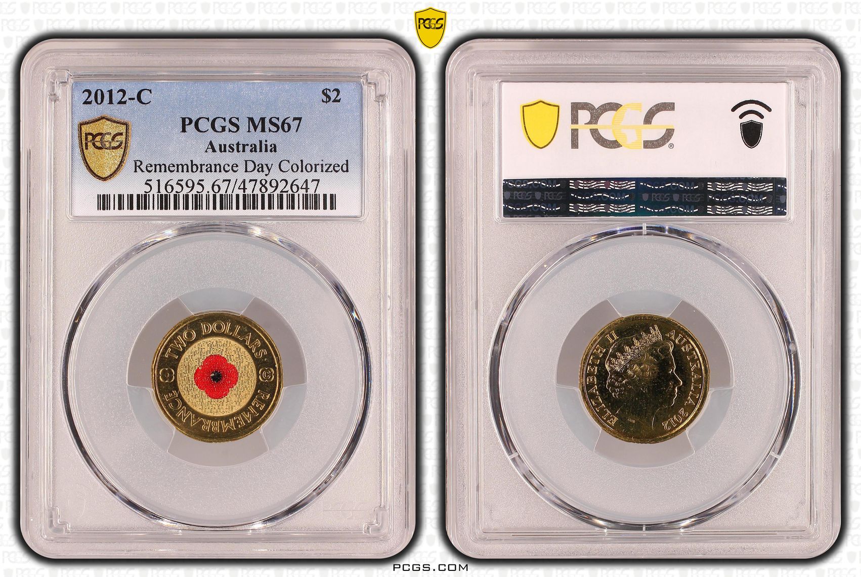 Elizabeth II, Remembrance Day Colorized, Two Dollar, 2012-C, PCGS MS67