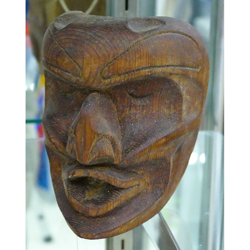 Attributed to Henry Hunt (Kwakiutl) Dzunukwa Small Cedar Mask 6''