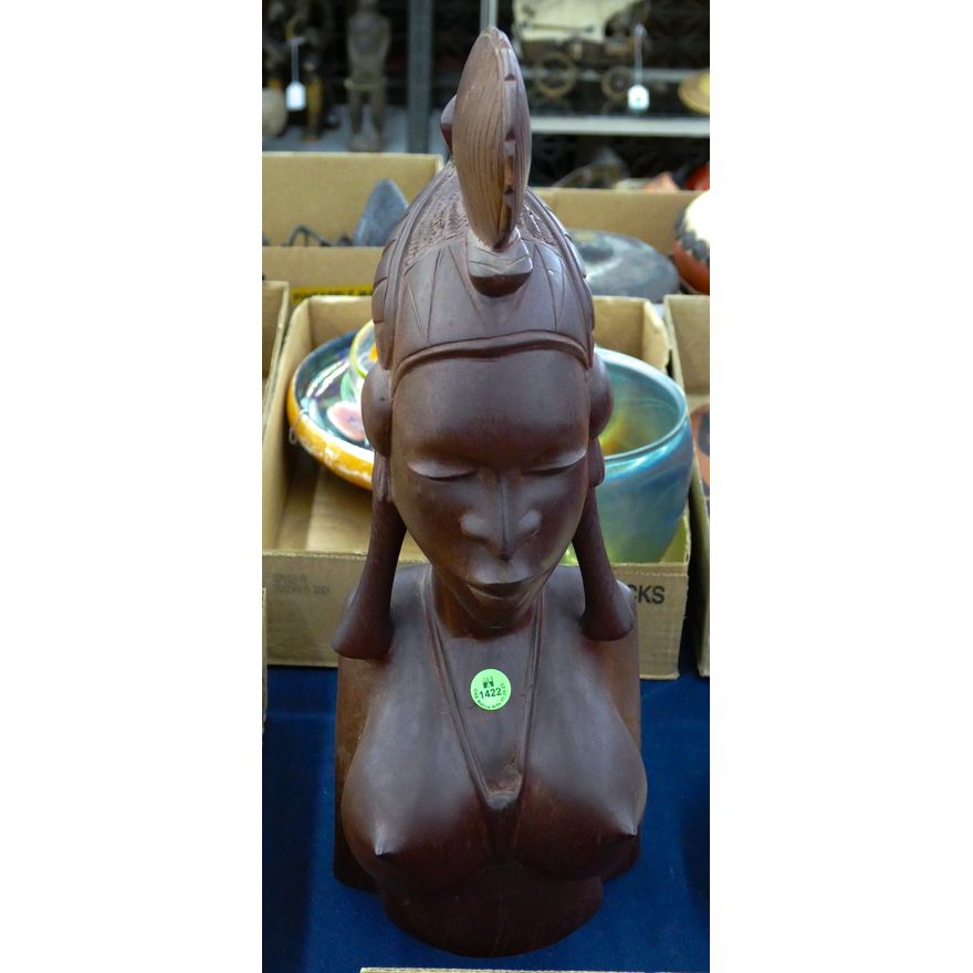 African Ironwood Carved Female Bust 18''