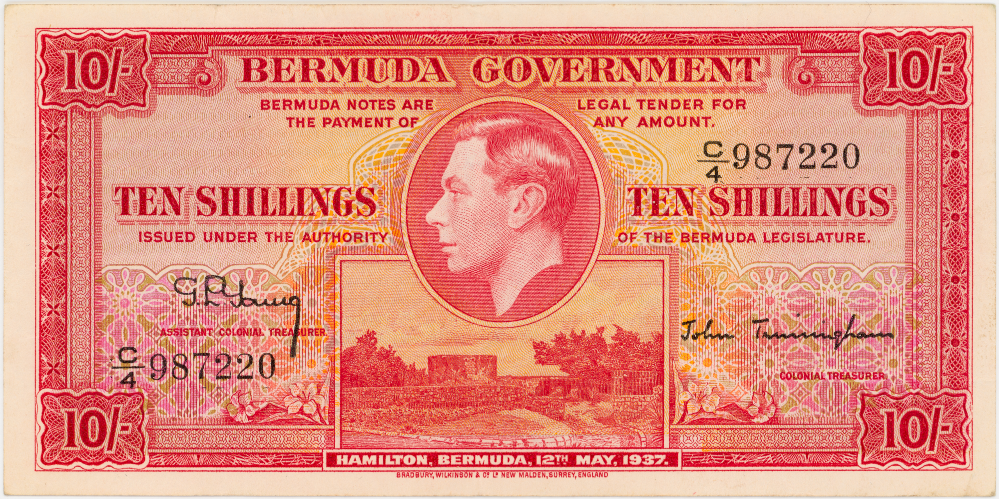 Bermuda, George VI, Ten Shillings, 1937, VF