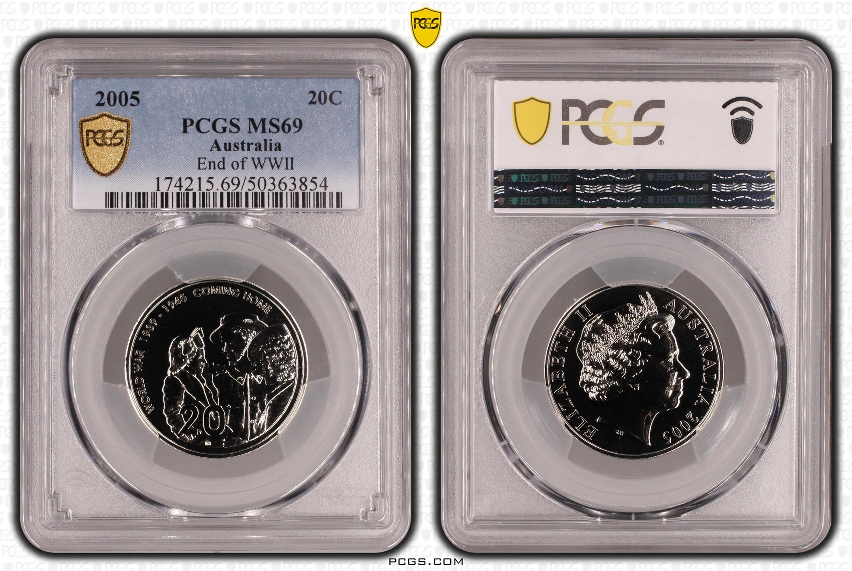 End of WWII, Twenty Cent, 2005, PCGS MS69