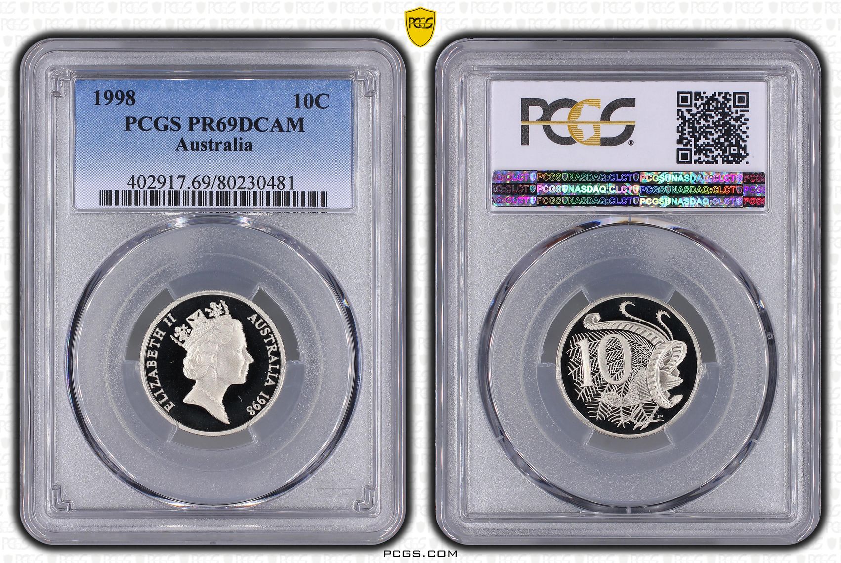 , Ten Cent, 1998, Pcgs Pr69dcam