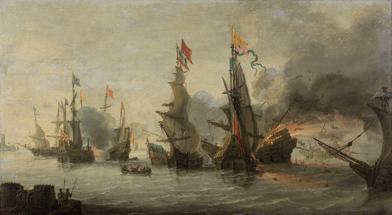 Circle of Andries van Eertvelt 
(Flemish, 1590-1652)
A Naval Engagement Between the Christians and the Turks