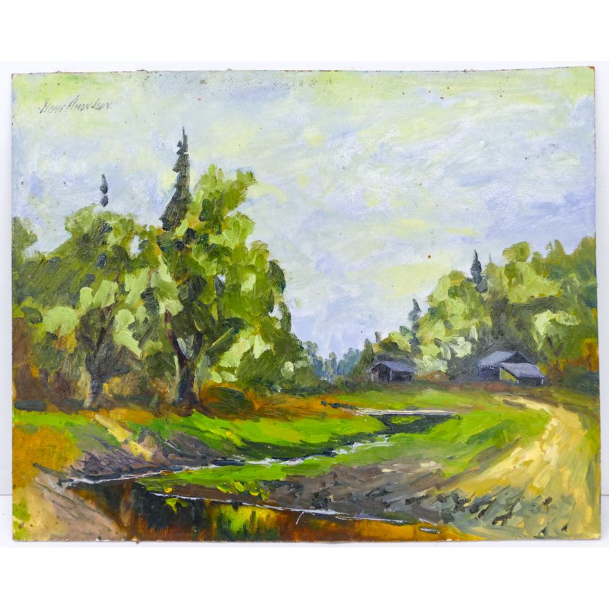 Gene Amondson ''Farm in the Forest'' Oil on Masonite 16''x20''