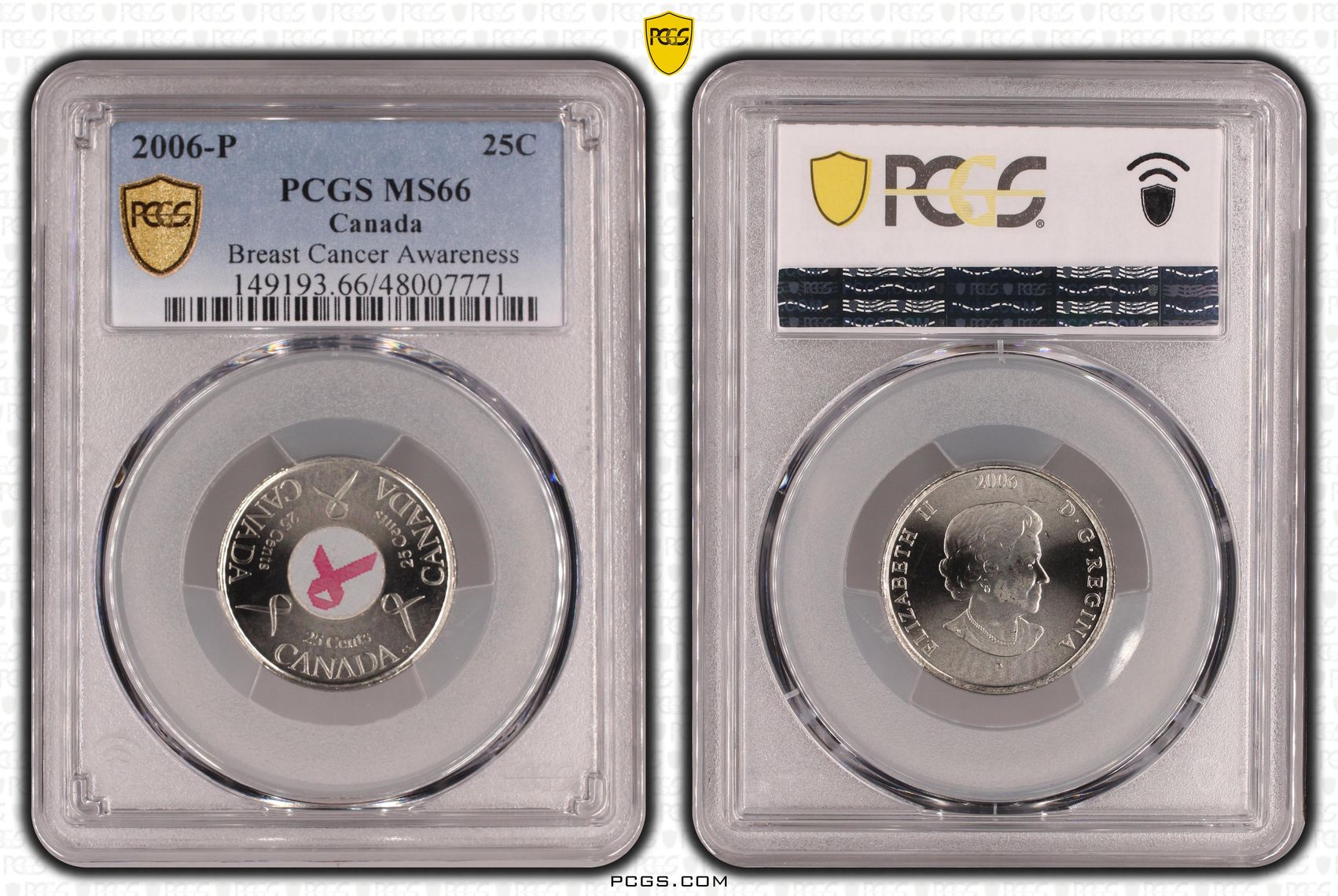 Elizabeth II, Canada, Breast Cancer Awareness , Twenty Five Cent, 2006-P, PCGS MS66
