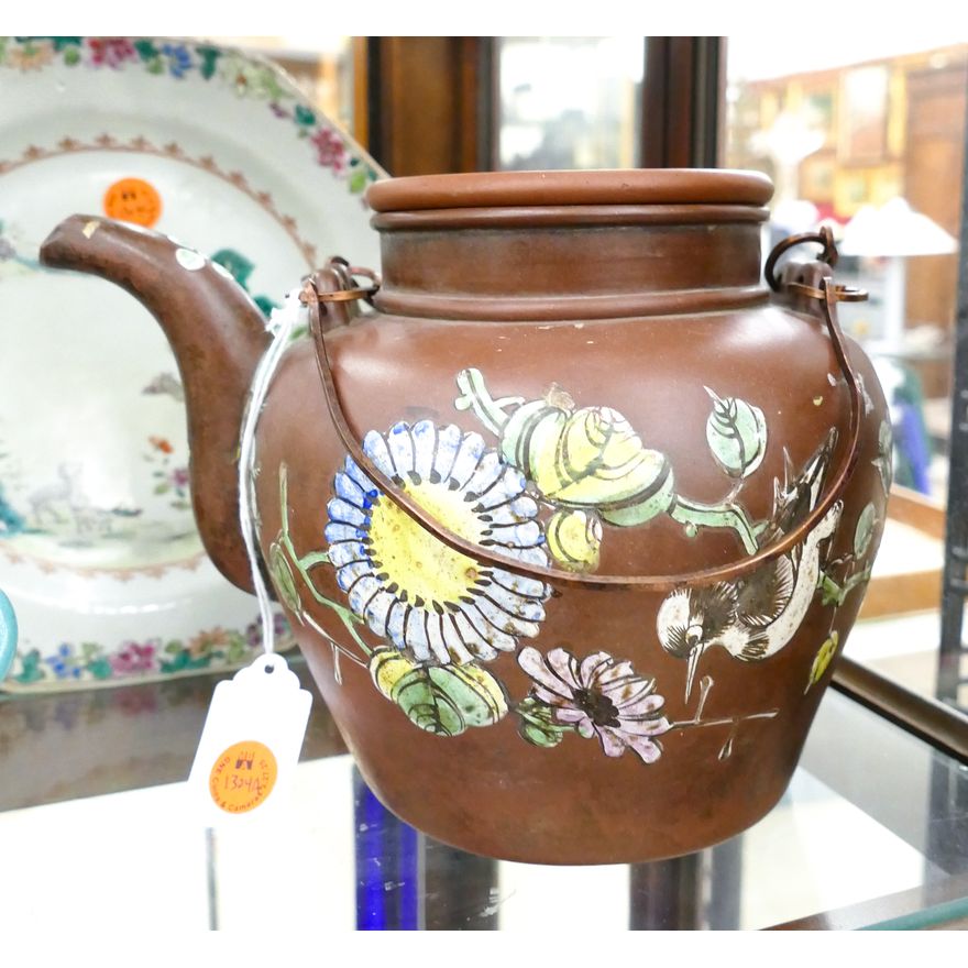 Old Chinese Yixing Large Enameled Teapot 7''