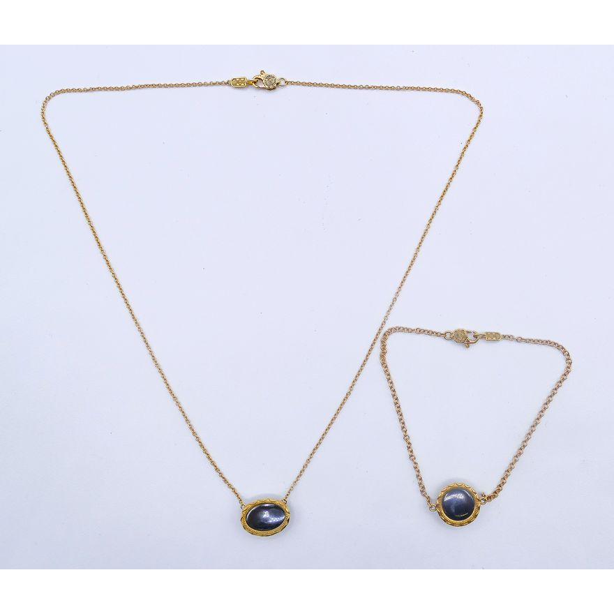 Box 18k Stone Bracelet and Necklace Set - 7.4 grams TW