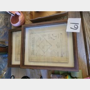 Pair of framed Baseball and Football engineering sketches