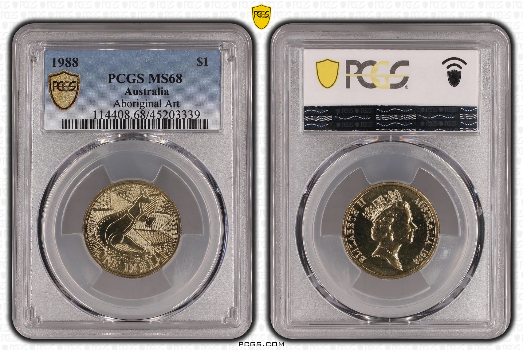 1988 Australia One Dollar, $1 Aboriginal Art - Kangaroo PCGS - MS68 -339