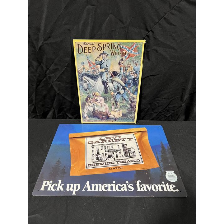 Reproduction Deep Spring Whiskey & Levi Garrett Chewing Tobacco Sign