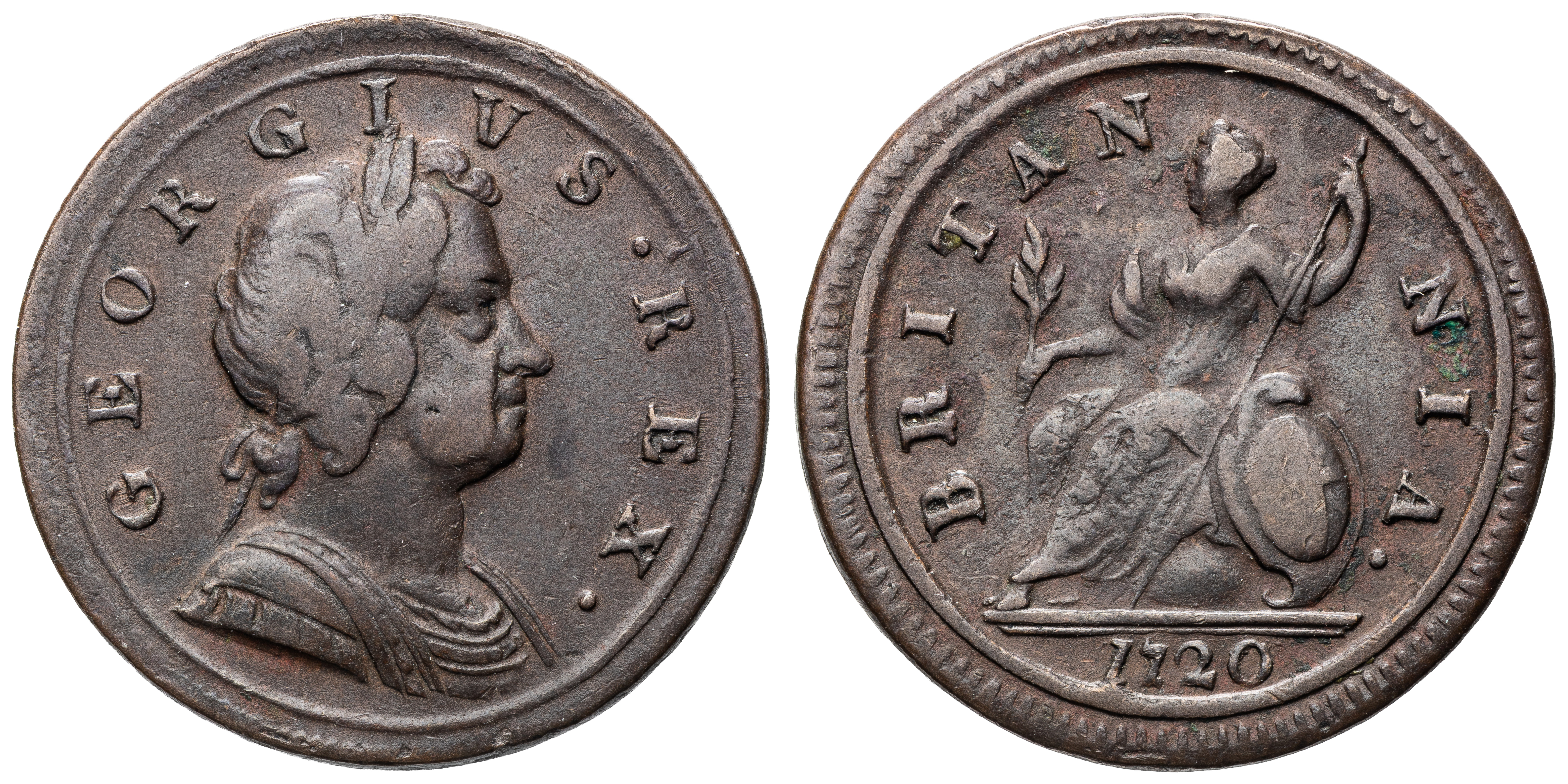 Great Britain, George I, Halfpenny, 1720, gF -aVF