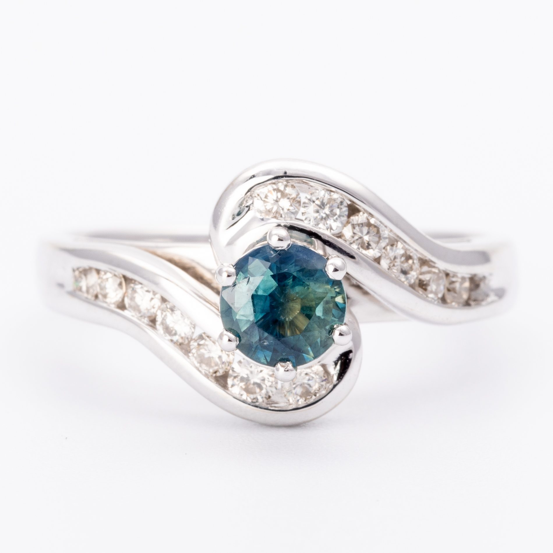 Green Sapphire & Diamond Crossover Ring 18ct White Gold