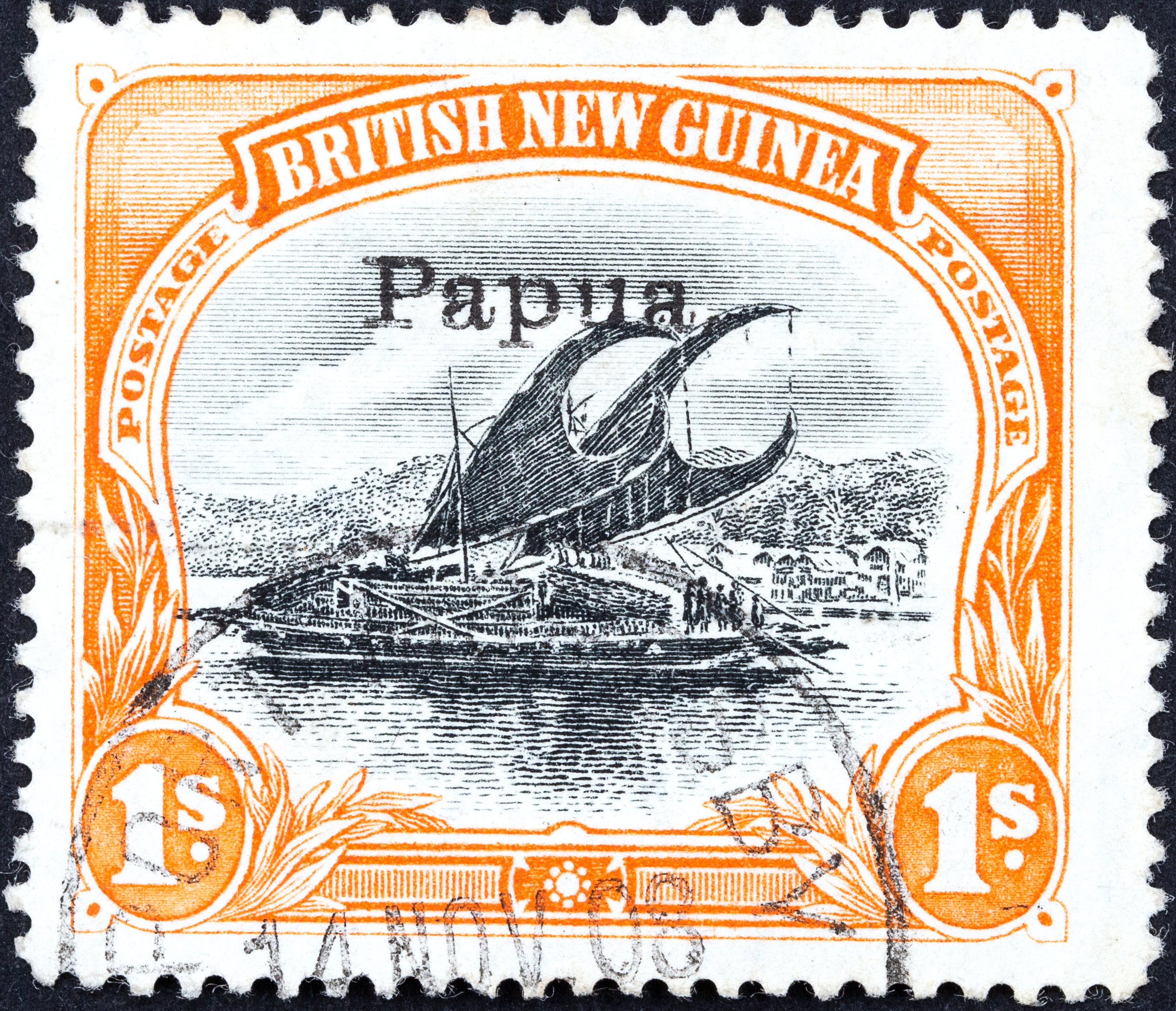 Lakatois, Small Papua Overprint, Shilling, Black & Orange, 1907, VFU