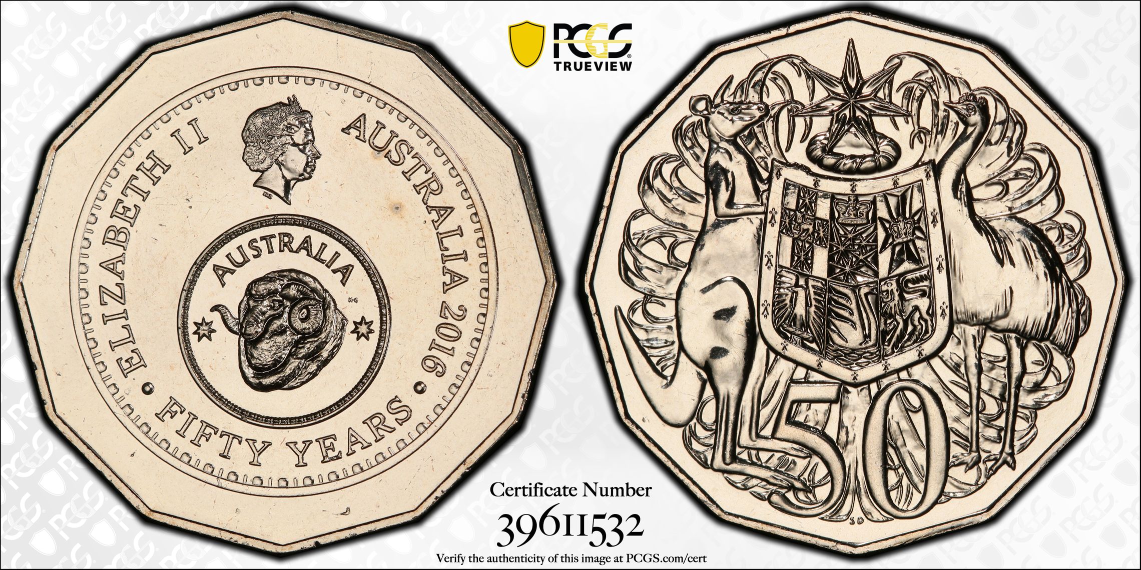 50th Ann. Decimal Currency , Fifty Cent, 2016, PCGS MS67