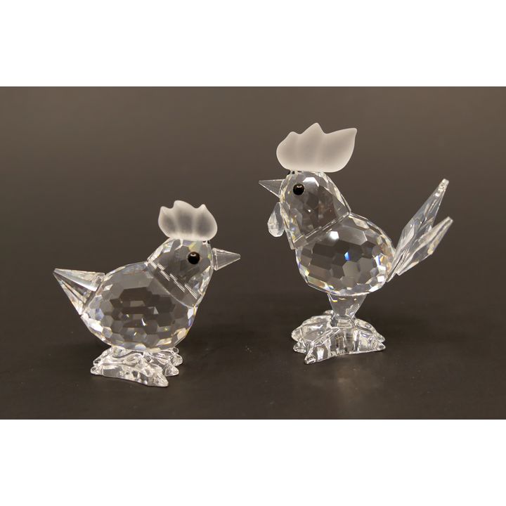 2pc Vintage Swarovski Crystal Rooster and Chicken with Boxes- 1.5'' approx