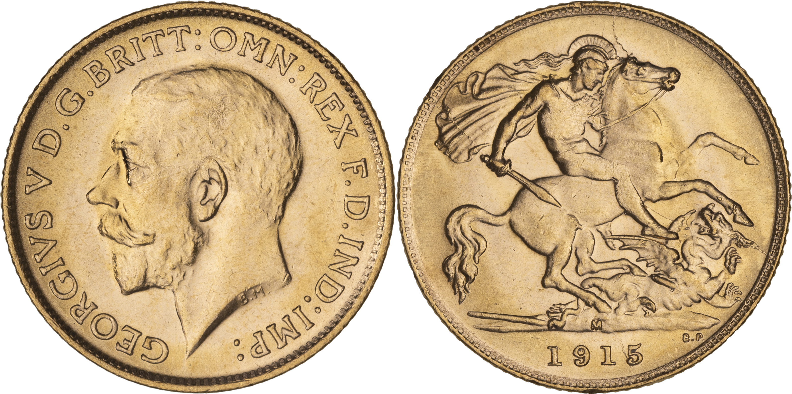 George V, St George Reverse, Half Sovereign, 1915-M, CHU