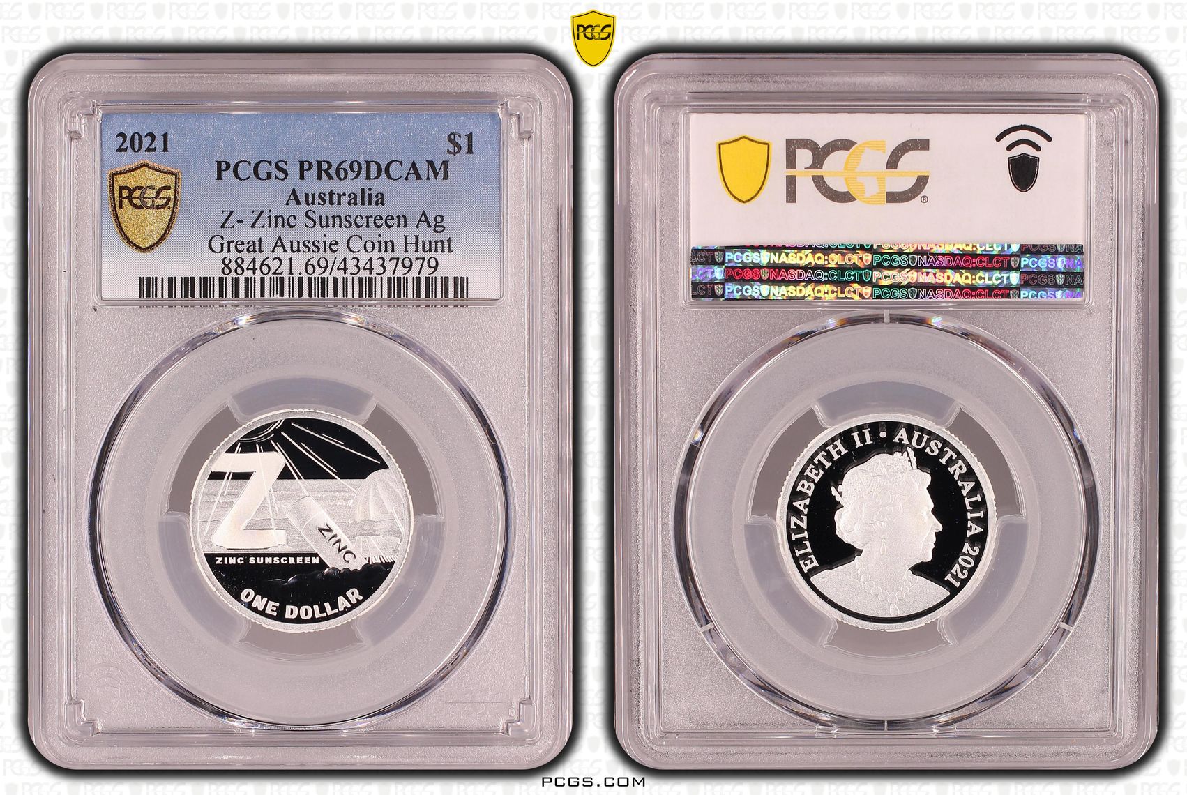 Elizabeth II, Silver, Z- Zinc Sunscreen, Great Aussie Coin Hunt, One Dollar, PR69DCAM , 2021 PCGS POP - 3/0
