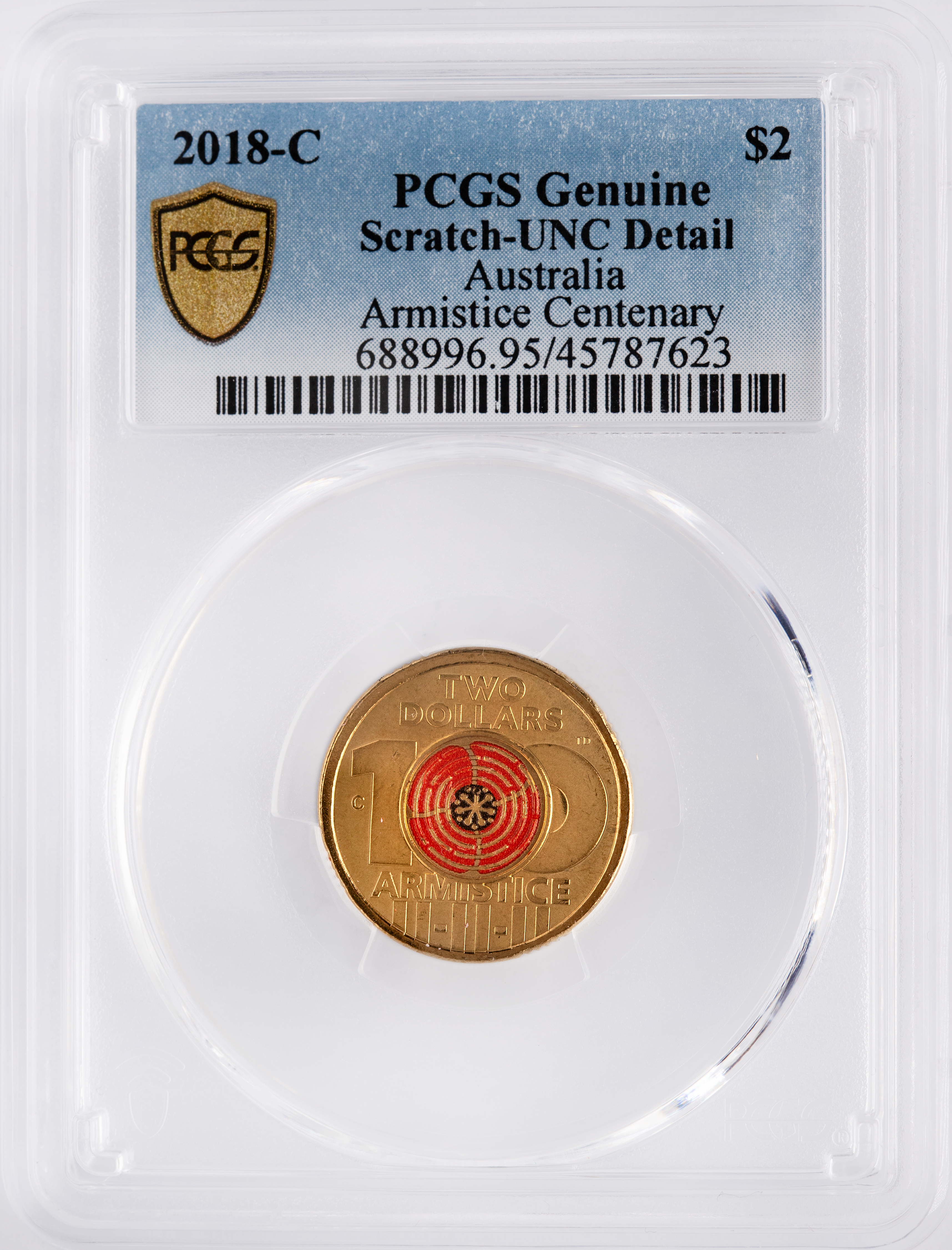 Armistice Centenary, Two Dollar, 2018-C, PCGS Genuine - UNC Details (95 - Scratch)