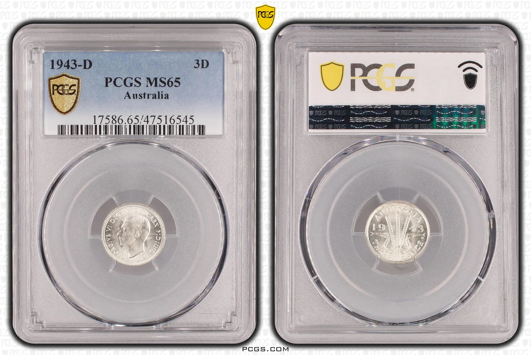 George VI, Threepence, 1943-D, PCGS MS65