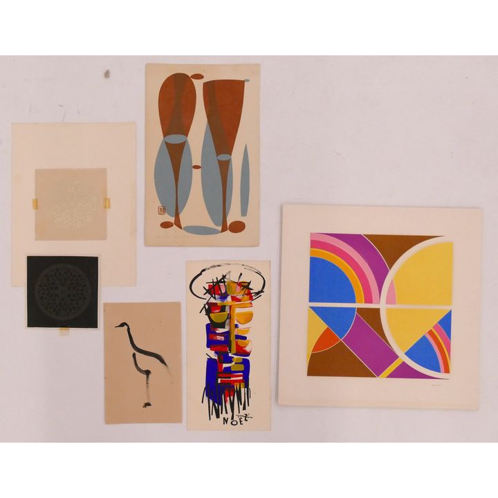 5pc Modern Art Serigraphs, Drawings, and small Geometric Artwork- 5'' to 13''