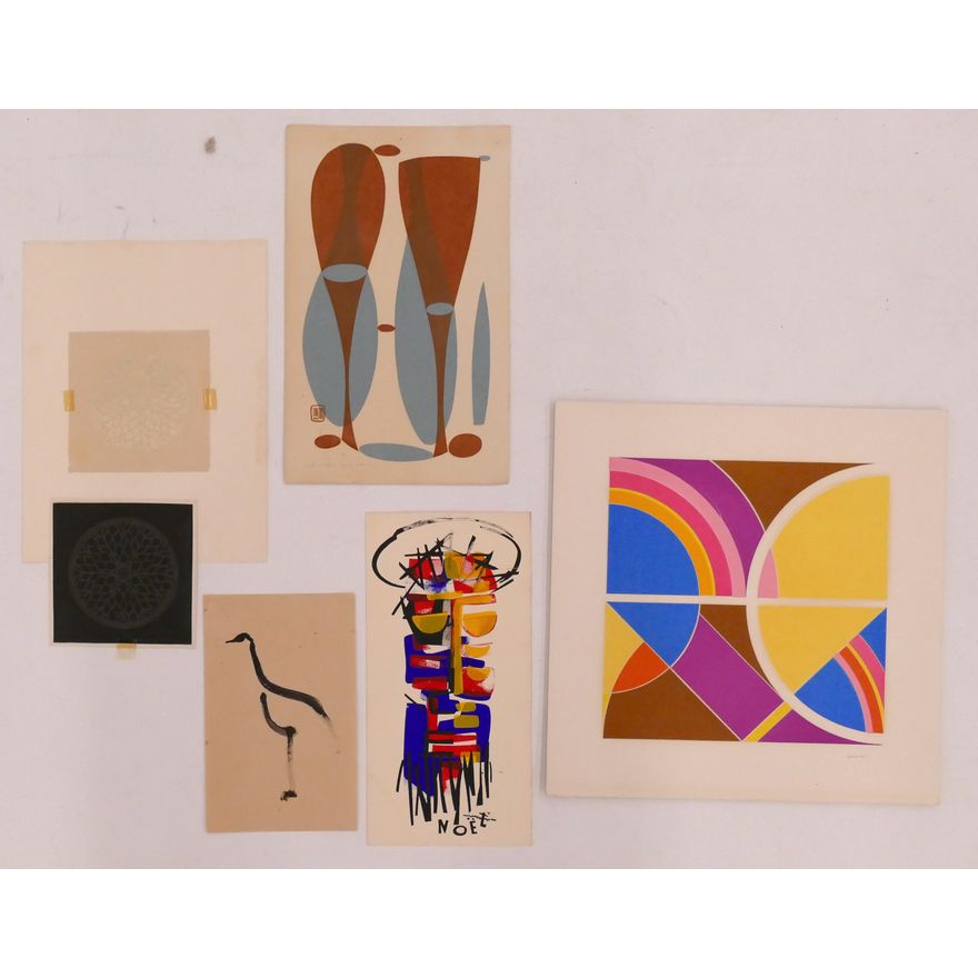 5pc Modern Art Serigraphs, Drawings, and small Geometric Artwork- 5'' to 13''