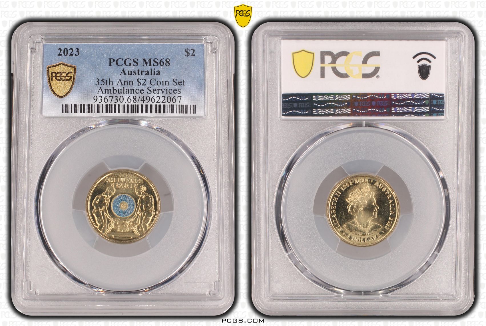 35th Ann $2 Coin Set Colourised Ambulance Services, Two Dollar, 2023, PCGS MS68