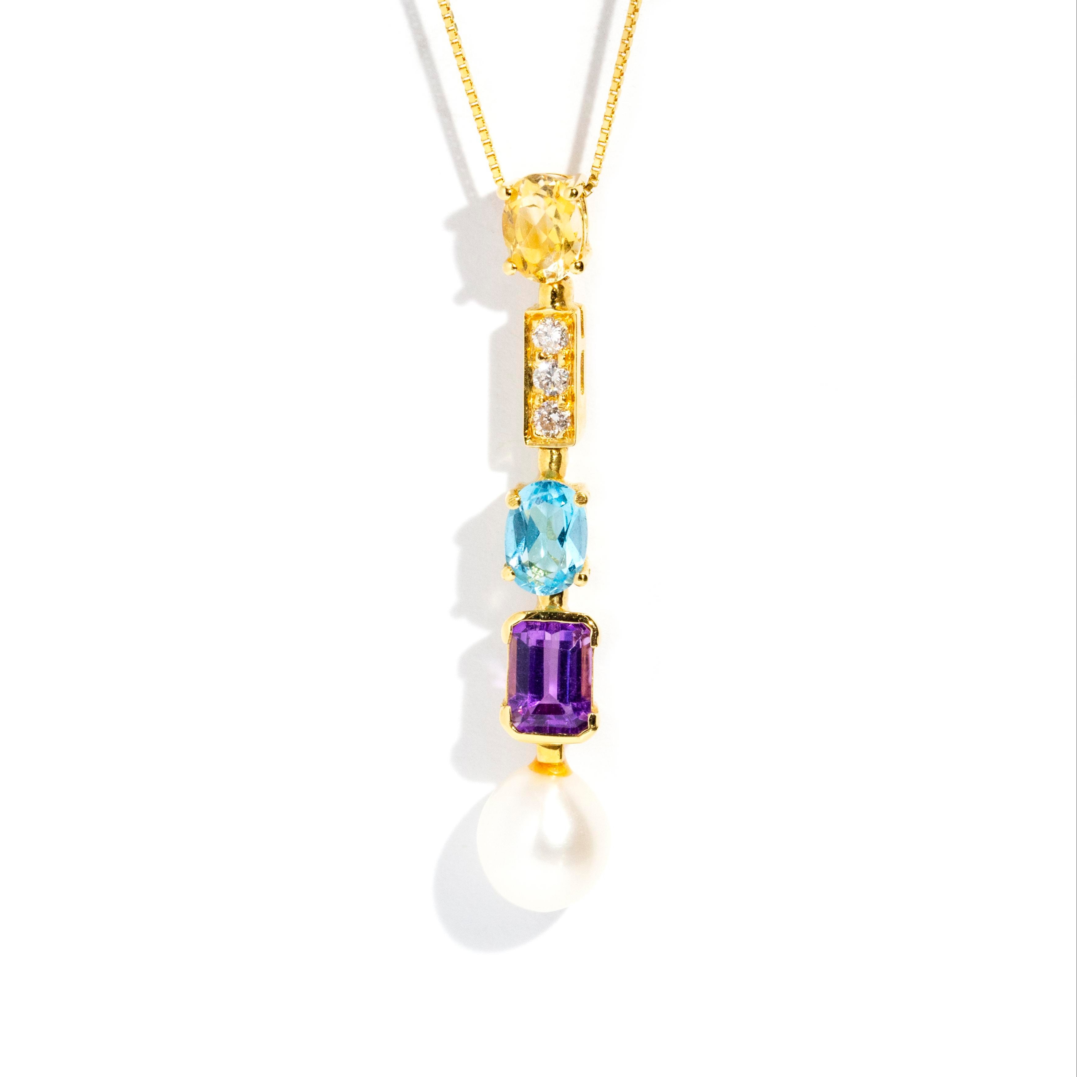 97 · Diamond, Pearl & Gemstone 18 Carat Gold Pendant with Chain