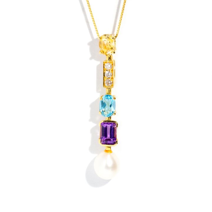 Diamond, Pearl & Gemstone 18 Carat Gold Pendant with Chain