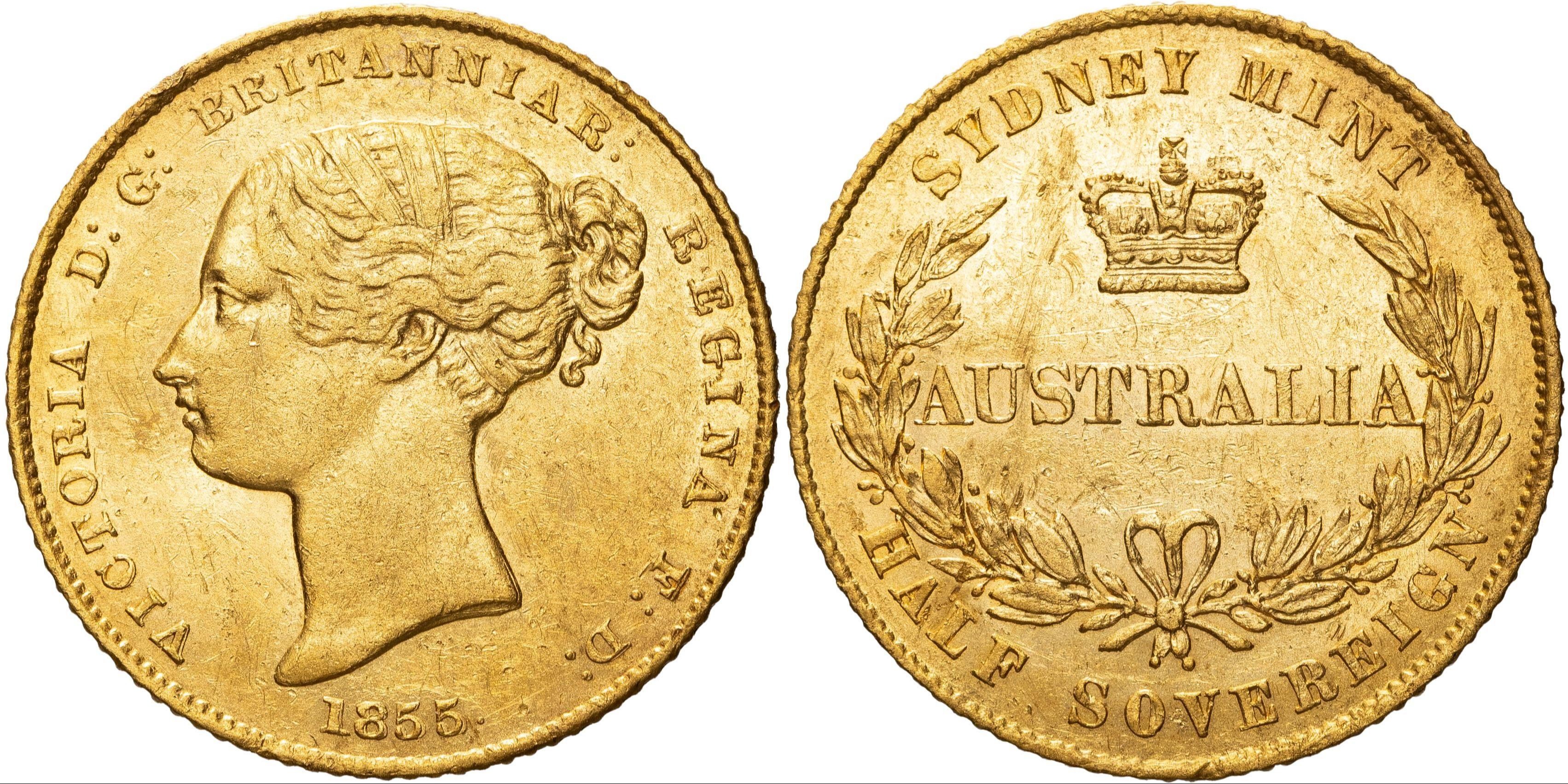 Victoria, Sydney Mint Reverse - Type I, Half Sovereign, 1855, gEF
