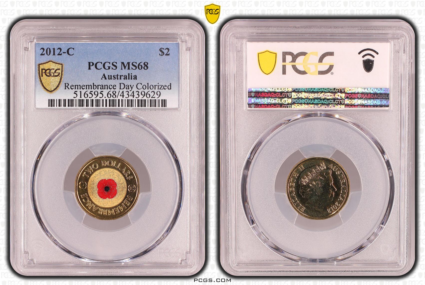Elizabeth II, Remembrance Day Coloured, Two Dollar, MS68 , 2012-C