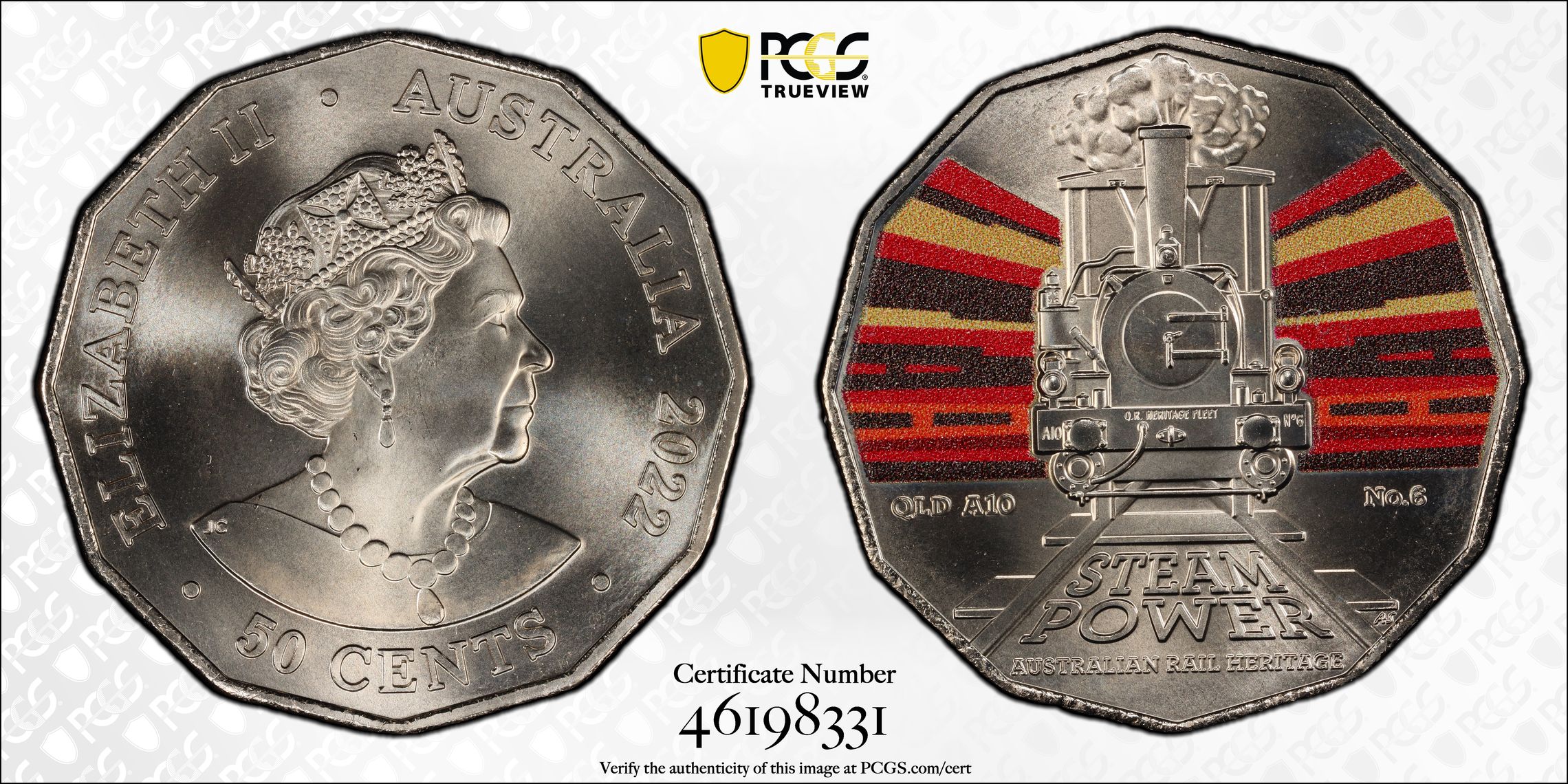 Elizabeth II, Queensland Rail A10 No.6 - Australian Rail Heritage , Fifty Cent, 2022, PCGS MS69