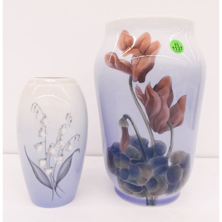 2pc Royal Copenhagen and B&G Porcelain Vases- 7'' and 10''