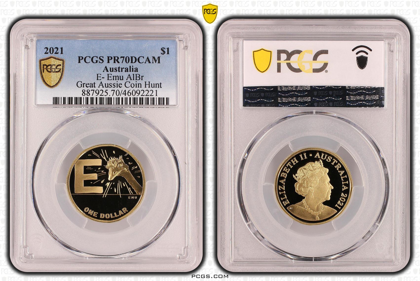 E- Emu AlBr, One Dollar, 2021, PCGS PR70DCAM