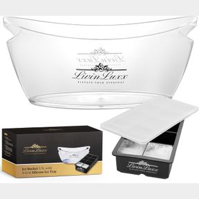 ACRYLIC ICE BUCKET FOR PARTIES WITH SILICONE ICE CUBE TRAY - CLEAR CHAMPAGNE BUCKET 5.5 LITER - BEVERAGE TUB WITH BIG SQUARE ICE C