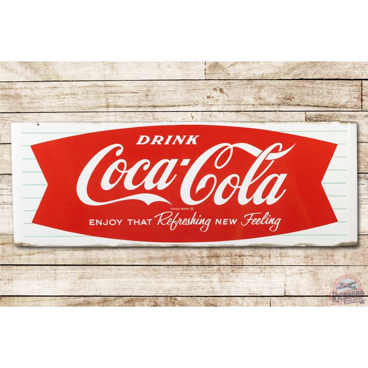 5' Drink Coca-Cola Fishtail Logo Porcelain Sleigh Sign TAC 9
