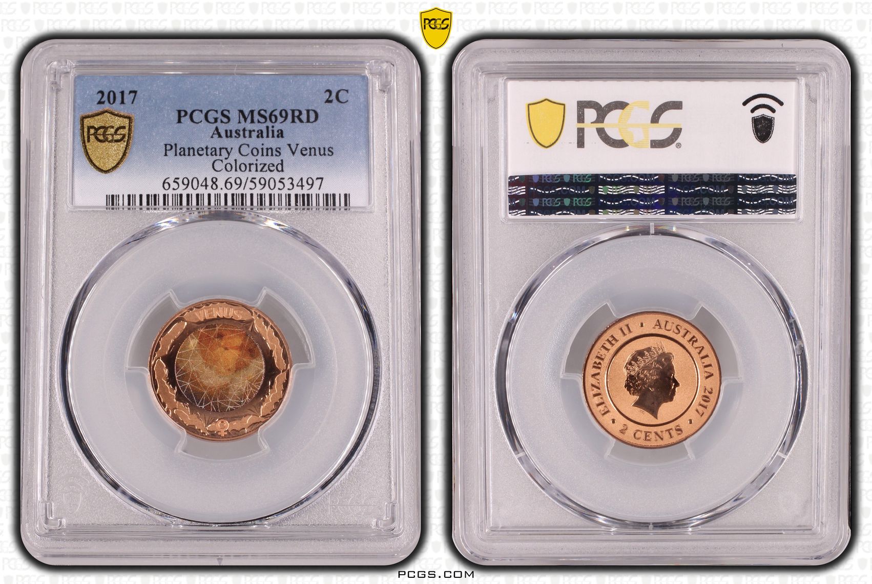 Planetary Coins Venus Colorized, Two Cent, 2017, PCGS MS69RD