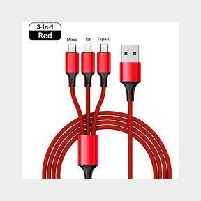 1.2M 3-in-1 Flat USB Charging Cable - Red - 51313/460