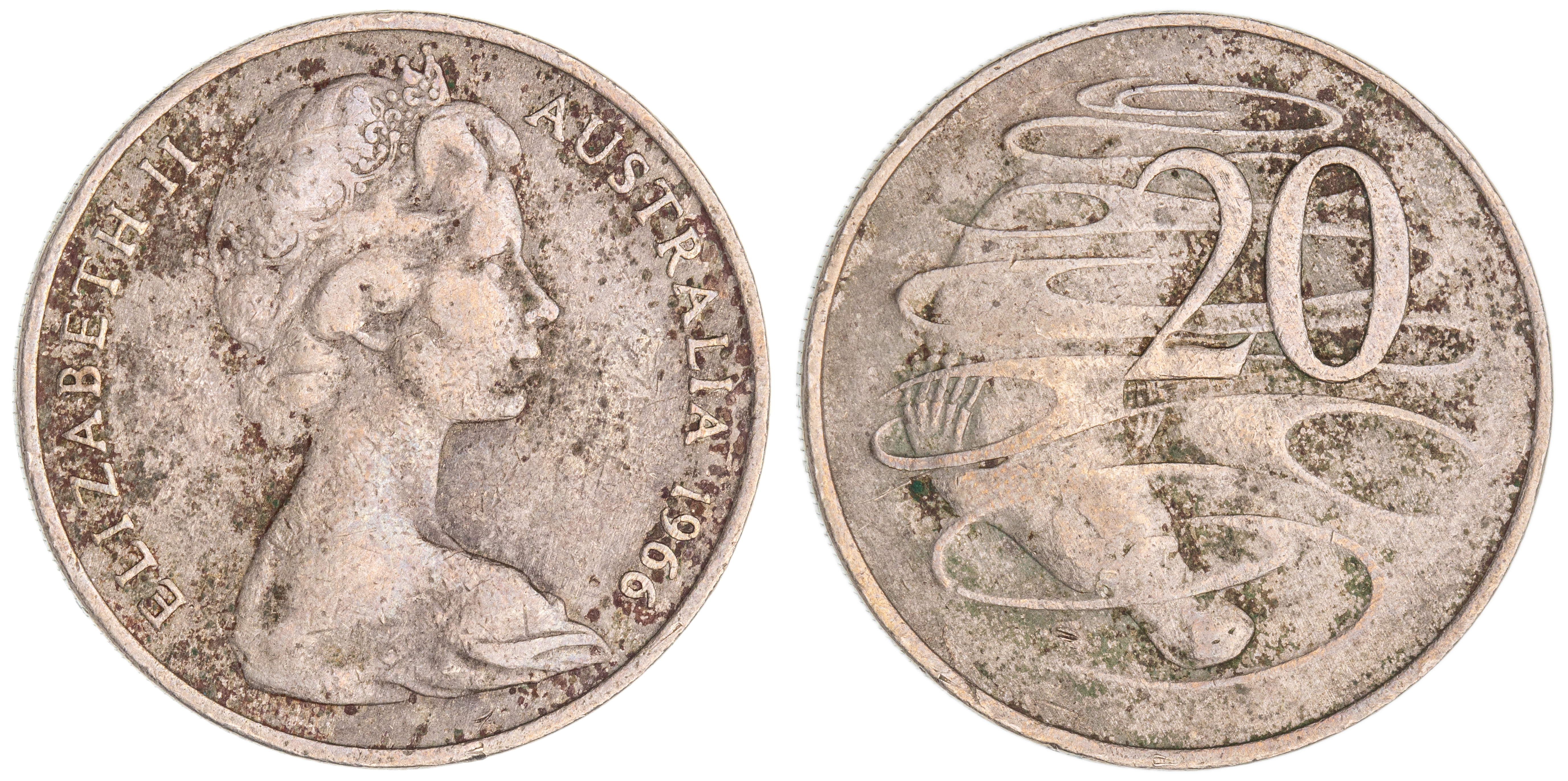 Elizabeth II, Twenty Cents, 1966, Fine