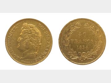 1834A French Louis Phillippe I Gold 40 Franc Coin